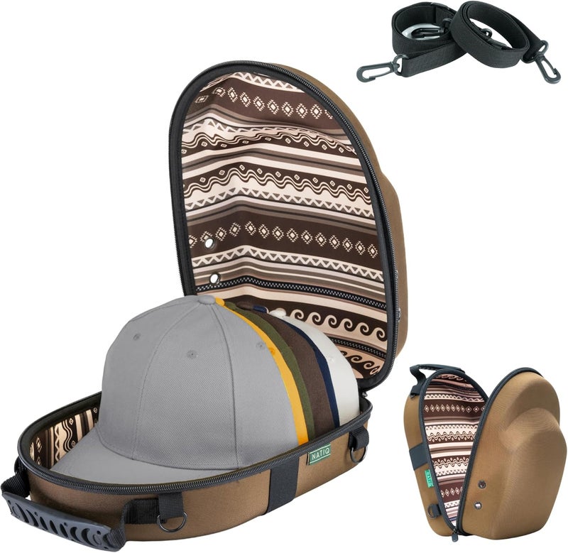 NATIQ Hat Travel Case for Baseball Caps – Hard Shell EVA, Fits 6 Caps, Water-Resistant & Crushproof, Carry Handle + Carabiner – Cap Carrier & Storage – Ethnic - Image 1